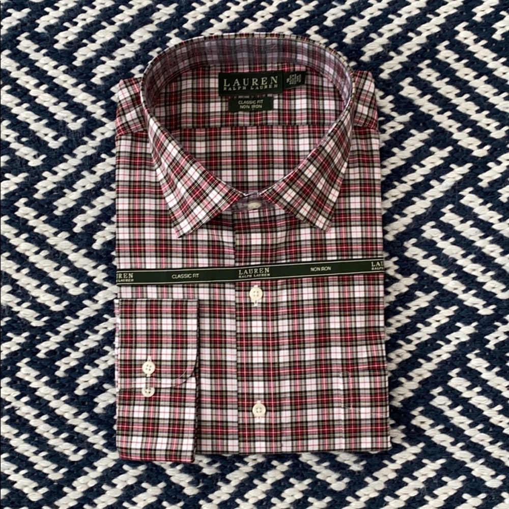 Lauren dress shirt NWT non iron red white black